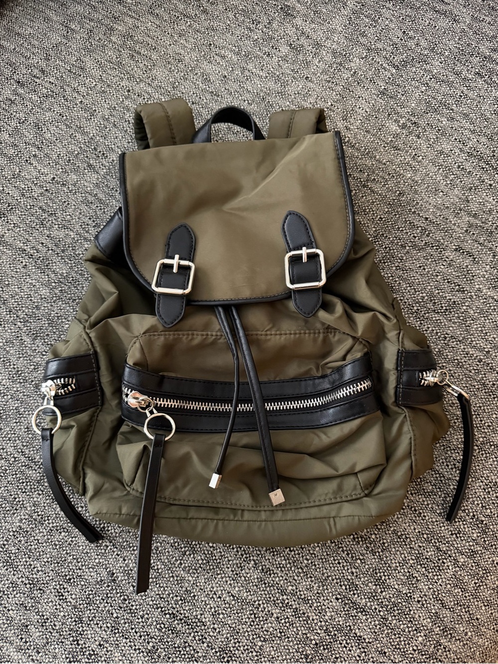 Topshop Olive Green Backpack with Black Trim
